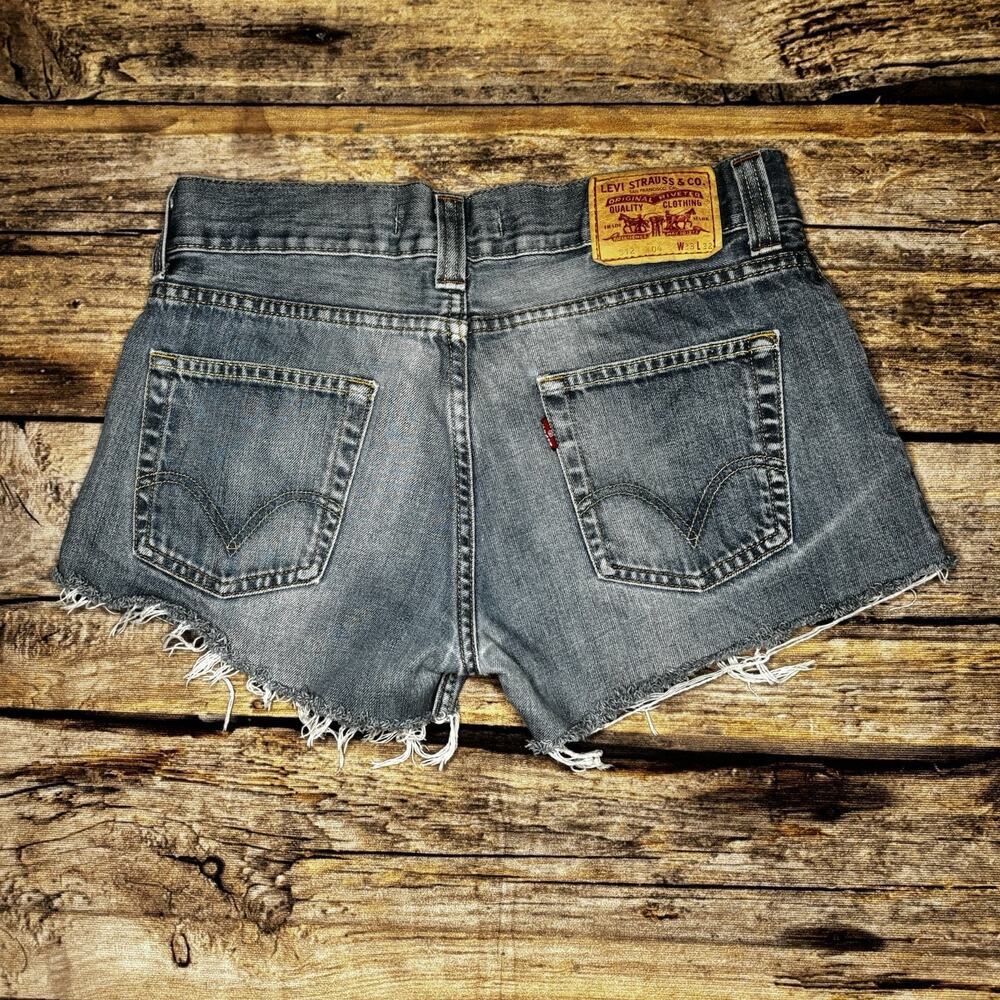 Levi's 512 Bootcut Women's Blue Cut Off Denim Shorts Size 33 Mid Rise Button Fly